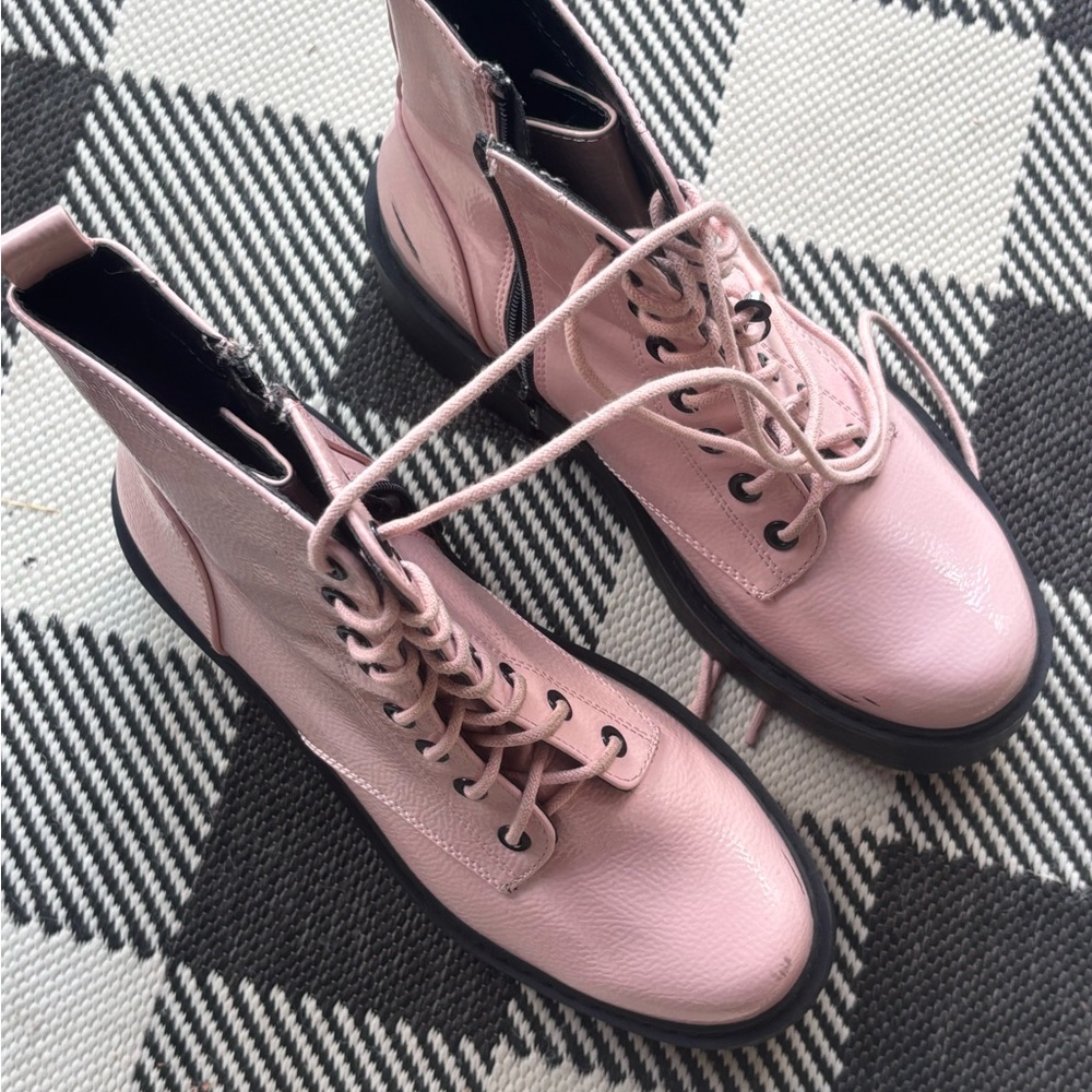 Soda Pink Lace-Up Ankle Booties